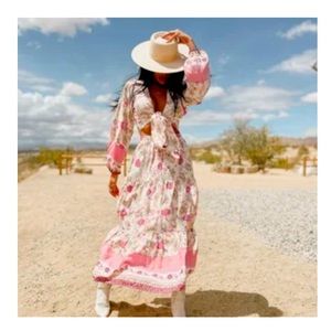 100% Cotton Floral Boho Crop Maxi Skirt Set Hand Made Bohemian Festival Style